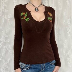 Y2K 2000s Fairycore Brown Long Sleeve Top